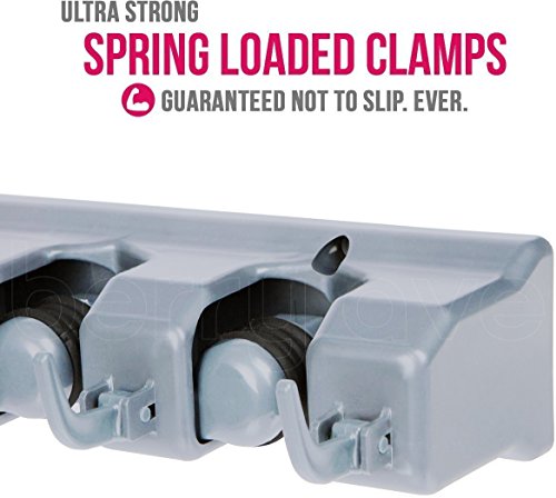 Berry Ave Broom Holder Wall Mount And Garden Tool Organizer, Closet Storage, Kitchen Rack, Home Organization And Garage Organizer For Rake Or Mop Handles Up To 1.25-Inches, Hanger Plus 6 Hooks (Grey) #TOP3