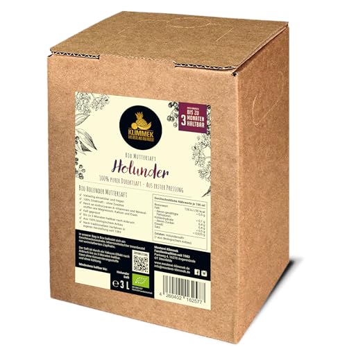 Bio Holundersaft 3L 100% Direktsaft aus Holunderbeeren naturbelassen & ungesüßt ohne Konservierungsstoffe vegan kaltgepresst im praktischen Bag-in-Box Karton