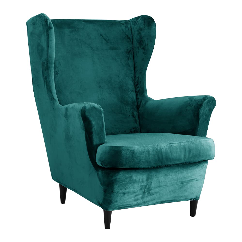 Housse fauteuil à oreilles velours lavable et extensible pour rénover un siège 1 place