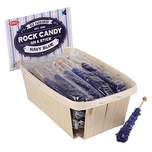 Extra Large Rock Candy Sticks: 18 Navy Blue Rock Candy Sticks - Blueberry - Individually Wrapped for Party Favors, Candy Buffet, Showers, Receptions, Old Fashioned Espeez Bulk Candy on a Stick