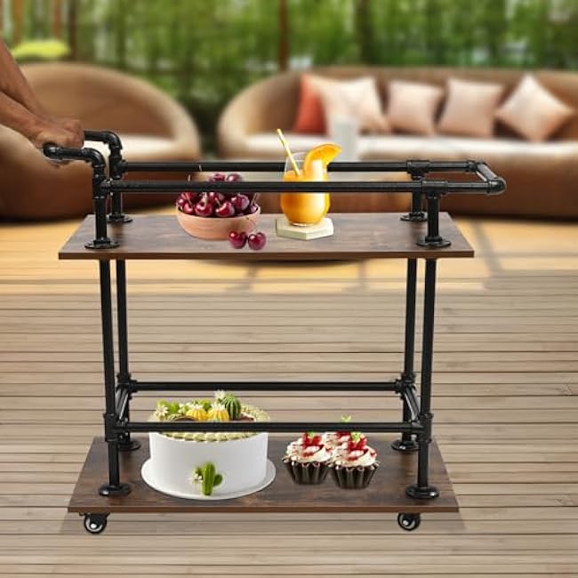 Industrial Style Bar Cart/Service & Kitchen Cart, Wine Rack Carts On Wheels with Storage, 33.66 * 15.75 Inch, Multifunctional Utility Cart, Bar Cart-z91OR0Tu