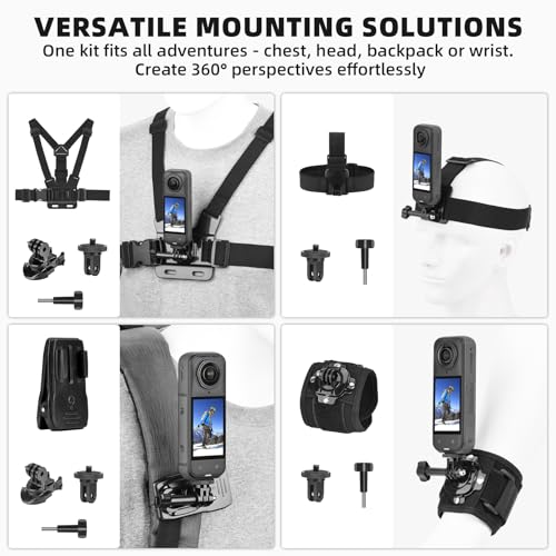 Image of BRDRC Accessories Kit for Insta 360 X5 X4, Chest Mount Head Strap Harness Backpack Clip Holder Wrist Strap, 360Rotating Adapter + Quick Release for Insta360 One X5 X4 X3 X2 X Camera Accessory Bundle