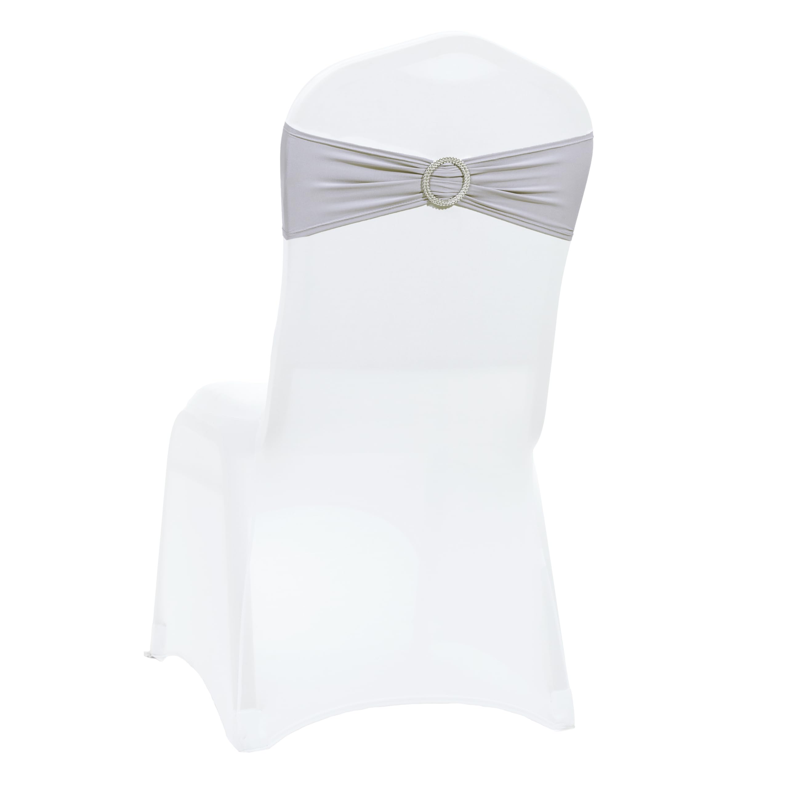 VDS - Light Silver | Spandex Chair Sashes Bows | 125 PCS | Stretch Elastic Banquet Universal Folding Chair Band Tie with Silver Buckle Slider for Wedding Party Conference Celebration Event Decoration — image 1