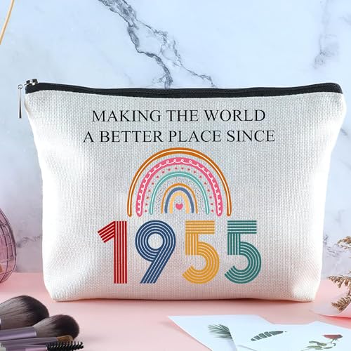 70th Birthday Gifts For Her, Women - Gifts for 70th Birthday - Mothers Day Bags For Woman - 70th Bday Decorations For Sister, Female, Friends - 1955 Canvas Makeup Bag - Turning 70th Gift4