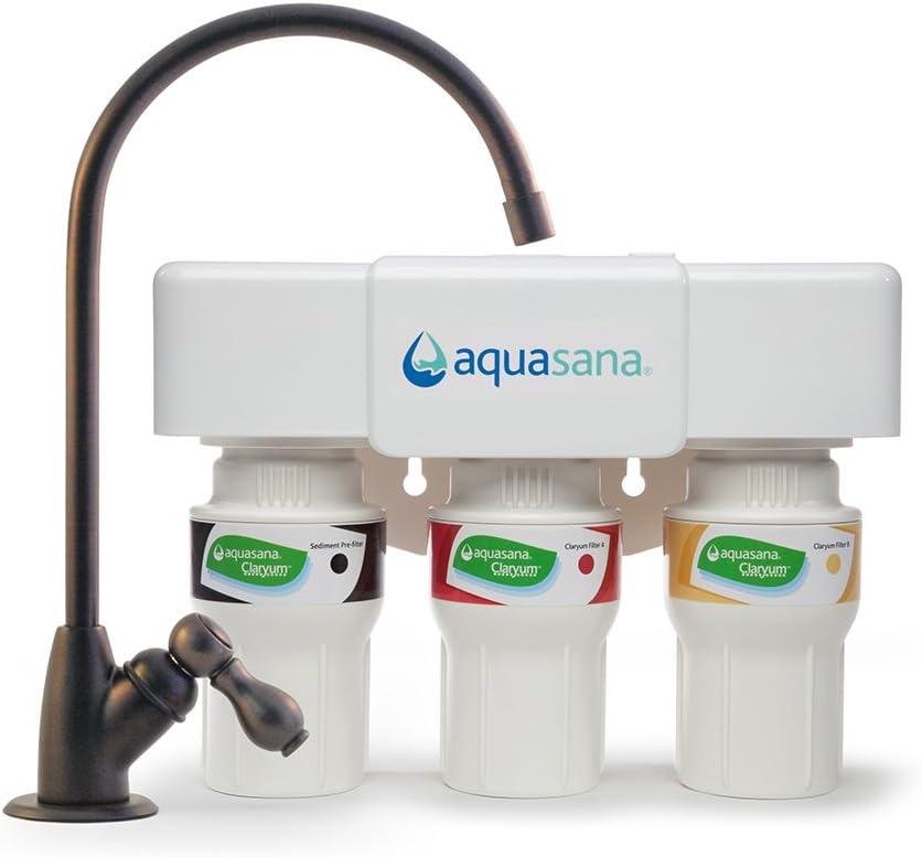 Aquasana 3-Stage Under Sink Water Filter System - Kitchen Counter Claryum Filtration - Filters 99% Of Chlorine - Oil-Rubbed Bronze Faucet - AQ-5300.62 Oil Rubbed Bronze Under Sink Water Filter System