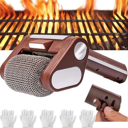 Potente Cepillo eléctrico Limpiador de Parrillas con LED Giratorio y Rodillo de Acero Inoxidable de 350 RPM: Limpieza sin Esfuerzo de la Barbacoa para Eliminar