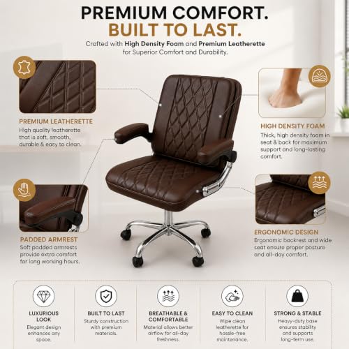 Image of Furnitures Flip Executive Office Chair with Flippable Pillow | Ergonomic Leatherette Computer Chair | Height Adjustable Revolving Chair with Chrome Base |, Dark Brown