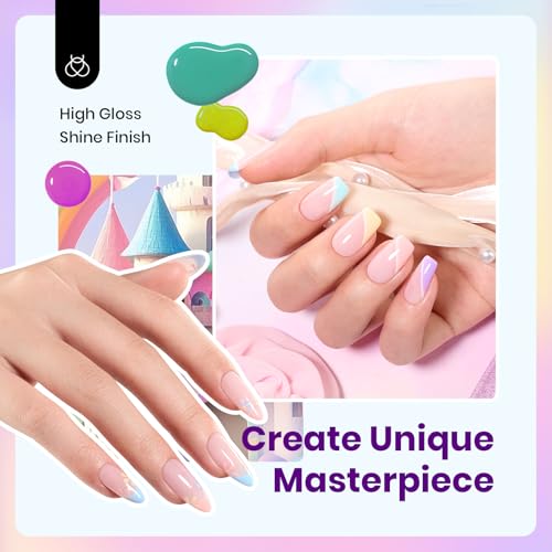 Image of Beetles Pastel Gel Polish - Fairy Tale Dream 6 Colors Hema-Free Gel Polish Set, 15ML Pastel Yellow Pink Blue Purple Nail Colors, with Colorful Bottle Soak off Uv Led Lamp Nails