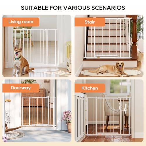 Image of BestPet 36 inchTall Dog Gate for Stairs & Doorways, Fits 28.5 inch-39.7 inch Wide Openings,Walk-Through Metal Pet Gate for Indoor Use,Adjustable Safety Gates for Pets,White