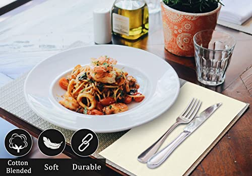 Image of Ruvanti Cloth Napkins Set of 12, 18x18 Inches Napkins Cloth Washable, Soft, Durable, Absorbent, Cotton Blend. Table Dinner Napkins Cloth for Hotel, Lunch, Restaurants, Wedding Parties - Ivory /Cream