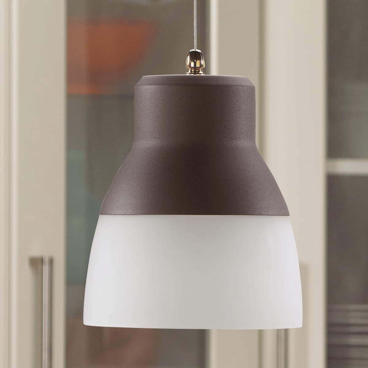 It's Exciting Lighting IEL-5891 Glass Pendant Bronze IR LED Light with Bronze Hardware and Frosted Glass Shade, Battery Operated with 24 Included LEDs