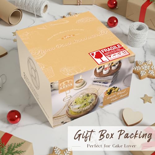 Acacia Wood Cake Stand with Lid, 12" Glass Cake Stand with Dome Cake Holder, 2-in-1 Dessert Table Display Set & Charcuterie Board for Weddings, Parties, Bakeries - Image 7