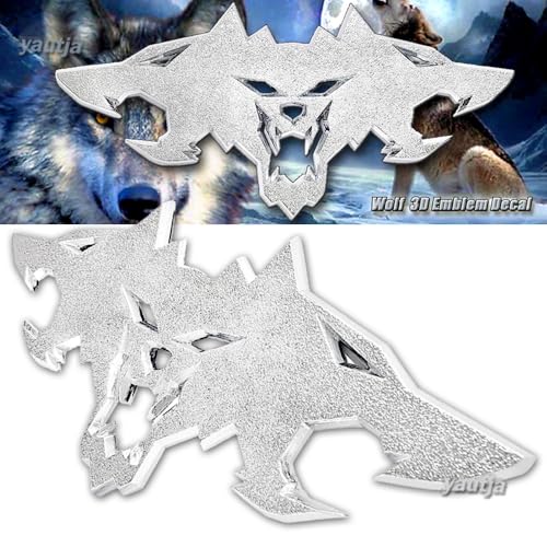 Image of Yautja 3D Metal Cerberus Emblem Decal Wolf Head SilverGlitter Badge Sticker | Wolf Pack Emblem Decal, Zinc Alloy Rear Side Front Badge, Universial Decorative Decal for Cybertruck Truck Motorcycle Trunk