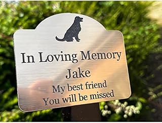 Personalised Dog Memorial Plaque Remembrance Stake - Available in Silver and Gold Metallic Acrylic, Outdoor, Waterproof, Grave Marker, Plant Marker, Tribute for Remembering Loved Pet.