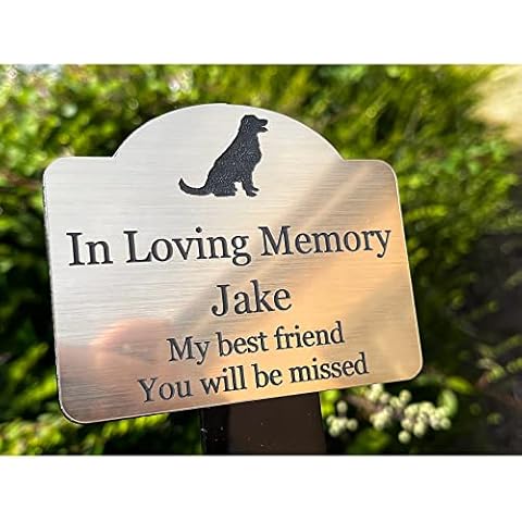 Personalised Dog Memorial Plaque Remembrance Stake - Available in Silver and Gold Metallic Acrylic, Outdoor, Waterproof, Grave Marker, Plant Marker, Tribute for Remembering Loved Pet Cover
