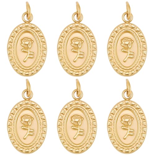 Image of Beebeecraft 1 Box 10Pcs Rose Charms for Bracelets Golden 316 Surgical Stainless Steel Valentine's Day Oval Birth Flower Charms with Jump Ring for Jewelry Making Necklace Pendants Diy Birthday Gift