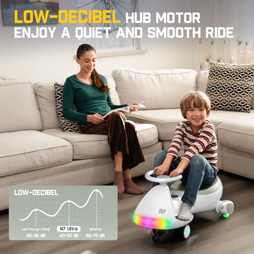 FanttikRide 12V N7 Ultra Electric Wiggle Car with Pedal, Kids Car, MagicMute Motor Swing Car, 2 Speeds, 9 Color Modes, Digital Display, Bluetooth, for Ages 3 and Up, 150 Lbs, Morandi Green