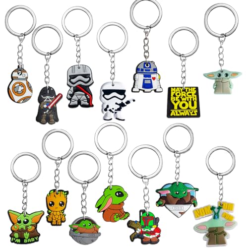 Menelos 14 PCS Schlüsselanhänger Kinder, Mitgebsel Schlüsselanhänger, Star Krieg Kindergeburtstag, Schlüsselringe Silikon Anime, für Thema Party, Geburtstagsgeschenke usw