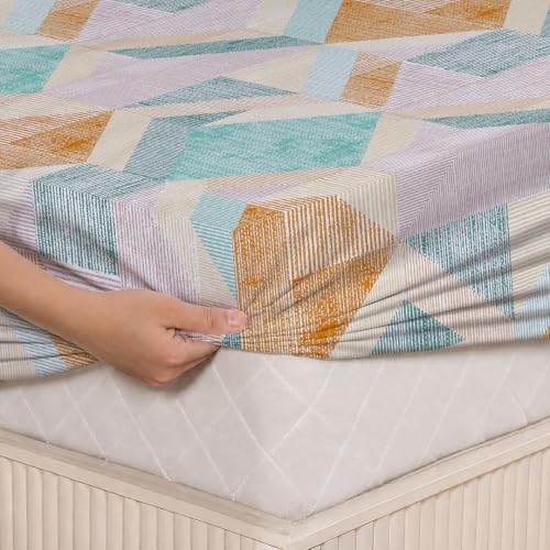 Image of LANE LINEN Symphony 100% Cotton 144TC King Bedsheet Set, 3 Piece, Printed | Printed 3-Piece Set With 1 King Fitted Bedsheet (1.83 x 1.98 M + 0.30D CM), 2 Pillow Covers, 144 TC, Soft & Breathable Cotton