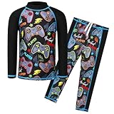 HUAANIUE Jungen Kinder Badeanzug 2-Teiliger Anti-UV UPF 50+ Kinder Jungen Strand Badeanzug Lang und Kurz 3-12 Jahre (S509-Schwarzes Spiel, 7-8 Jahre)