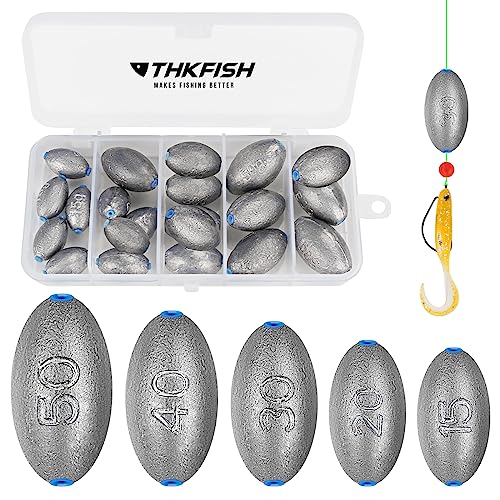 THKFISH, Juego de pesas de plomo ovaladas para pesca de huevo en agua salada, agua dulce, gramo mixto, 21 unidades