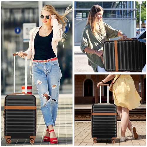 Kono Airline Approved Carry On Luggage, 22x14x9 inches, 20 Inch Expandable Lightweight Hardshell Suitcase with TSA Lock, (Black Brown, Suitable for 1-3 Days of Travel) by Kono - Used condition - Image 6