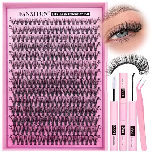Image of FANXITON DIY Lash Extension Kit 30D D Individual Lashes Lash Clusters Kit Cluster Lashes Lash Bond and Seal and Lash Tweezers for Lash Clusters Kit DIY at Home