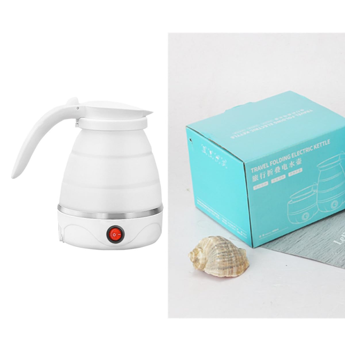 Hervidor eléctrico plegable de viaje, caldera de agua plegable de silicona, tetera portátil para café, olla de hervir agua rápida con cable de alimentación separable 110 V (blanco) 7