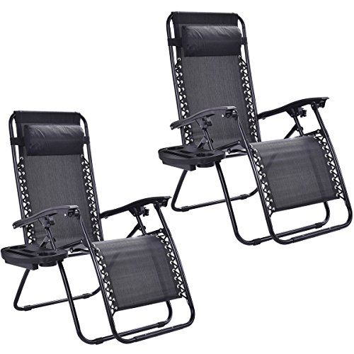 Casart Set of 2 PC Folding Lounge Chair, Outdoor Zero Gravity Recliner Chairs with Cup Holder, Perfect for Yard, Beach and Patio