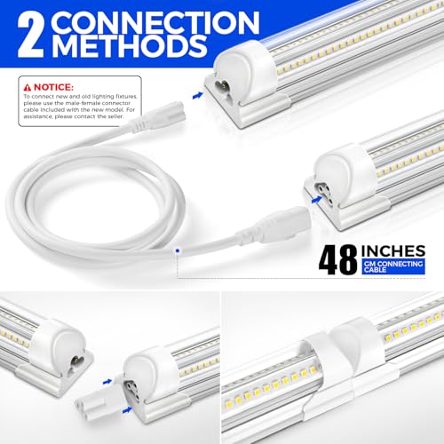 Image of Barrina T8 LED Shop Lights 8FT, 100W 15000LM 5000K, 10 Pack, High Output | 8 Foot for Garage Workshop and Workbench Use, Easy Clip Ceiling Mount, Linkable to 3, V Shape, Aluminum, Clear Cover