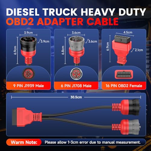 Autel Original OBD to Green Type2 9 Pin J1939 and 6 Pin J1708 Split Y Cable for Diesel Truck Diagnostics, 9Pin and 6Pin Male to 16Pin OBDII Female Splitter Adapter, OBD to OBD2 16 Pin Diagnostic Tool - Image 8