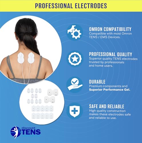 Image of Discount TENS Electrode Pads Compatible with Omron, 22 Pack | Superior gel with metallic grid, long-lasting latex-free hydrogel, flexible comfort, even current flow, strong skin adhesion