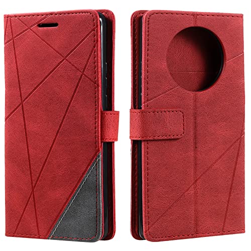 Vankii Kompatibel mit Huawei Mate 40 Pro Hülle, Flip Wallet Handyhülle PU Leder Brieftasche Tasche Hülle Stoßfeste Schutzhülle [Kartenschlitzen] [Magnetverschluss] [Standfunktion] (Rot)