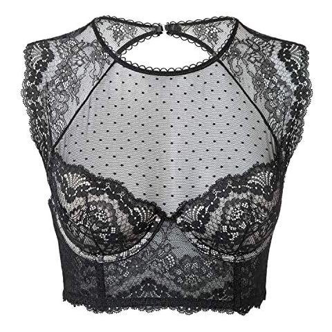 DOBREVA Sujetador Tops de Encaje con Aros Bustier Negro 85B Cover
