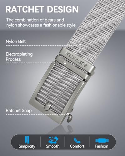 Image of BOSTANTEN Ratchet Web Belt Men, Nylon Golf Adjustable Work Men's Belt with Casual Pants