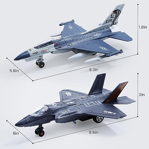 Double Fighter Jet Toy, F35 & F16 Diecast Planes with Lights & Sounds, Pull Back Military Airplane Toy Gift for Toddler,Kids, Boys by HOLYFUN - Image 7