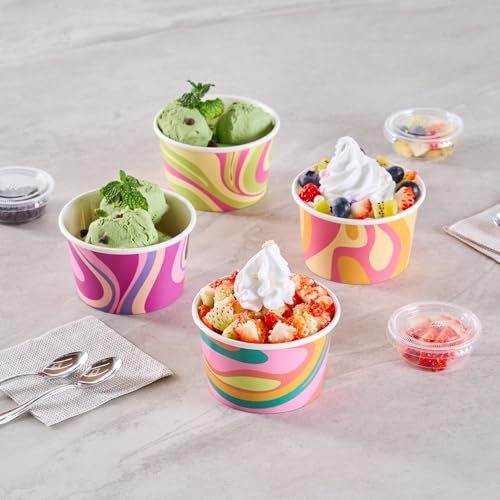 Image of Coppetta 8 Ounce Dessert Cups, 200 Greaseproof Ice Cream Cups - Lids Sold Separately, For Hot And Cold Foods, Psychedelic Sunrise Paper Yogurt Bowls, Disposable, Sturdy - Restaurantware