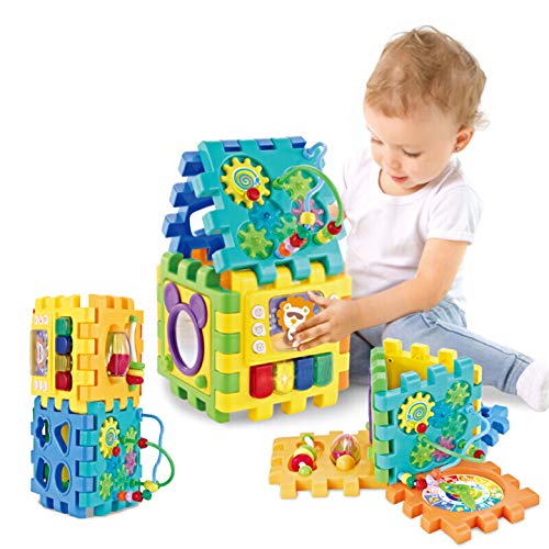 WISHTIME Musical Activity Centre Baby Toy - Baby Activity Cube Sound Toy 6 in 1 Shape Sorter Early Development Educational Toy Gift for 1 Year Old Boy Girl