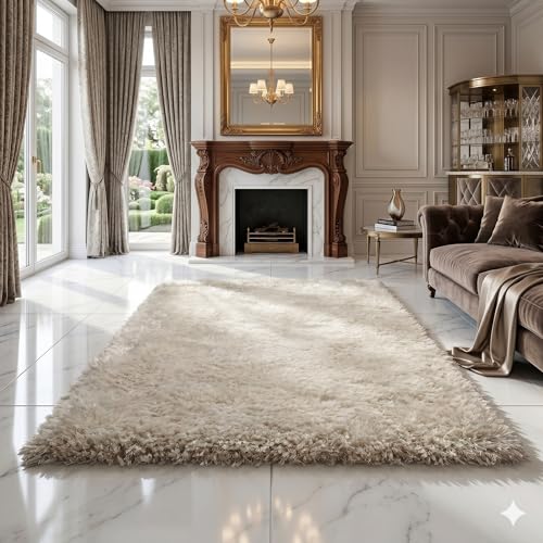 Image of Luxury Shaggy Area Rug, Ultra Soft 1.5 Inch High-Pile Plush Carpet for Bedroom, Fluffy Non-Slip Room Decor, Large Shag Rug for Nursery & Living Room(3x5 Feet, ivory90)