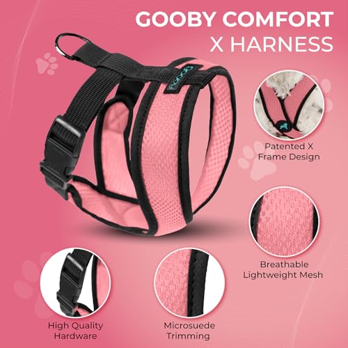 Image of Gooby Comfort X Head-in Dog Harness, Choke-Free, Pink, Medium | Patented choke-free X-frame; Secure head-in fit; Lightweight breathable mesh; Back metal D-ring; Machine washable