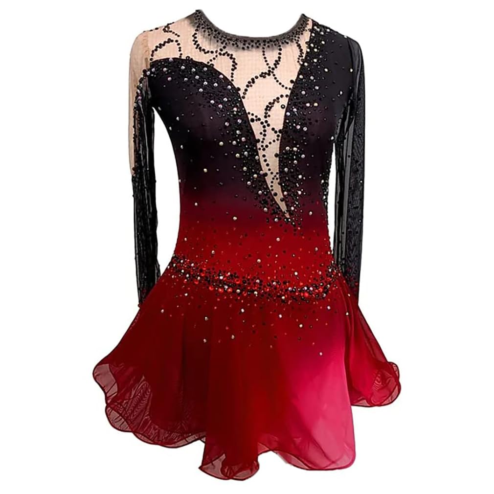 Girls' Figure Skating Competition Dress Women Gradient Rhythmic Gymnastics Leotards Ice Skating Costume Rhinestone