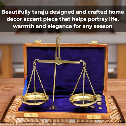 Báscula antigua de justicia de bronce con estuche de madera miniatura 5