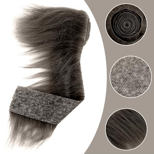Plüsch Precut Strips Fellimitat 5 x 180 cm Kunstfell Basteln Meterware Fell Stoff Flauschiges Plüsch Bastelfell für Zwergenbart Weihnachtsmann Haar Wichtel Cosplay DIY Basteldekoration (Dunkelbraun)