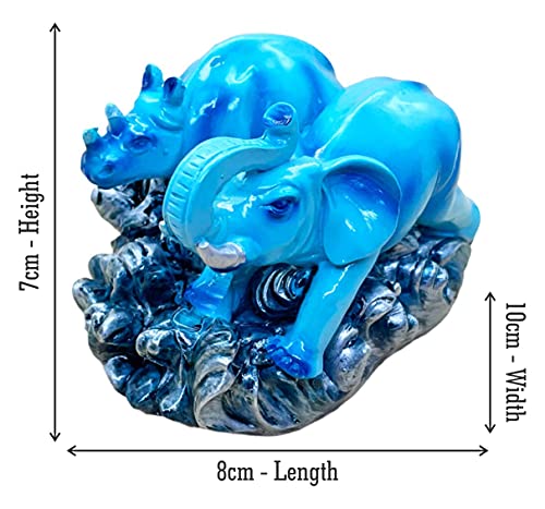 Image of Natchcart Exclusive Fengshui Polyresin Blue Elephant with Trunk Up & Hippo Wealth Good Luck & Fortune. (ES-2587)
