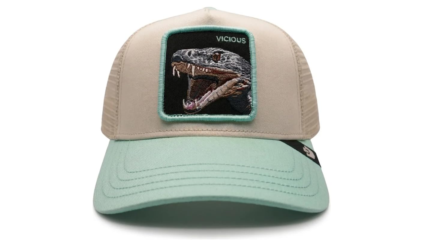 Goorin Bros. Czapka Trucker Vicious The Farm, beżowo-zielona z haftowaną naszywką wężową