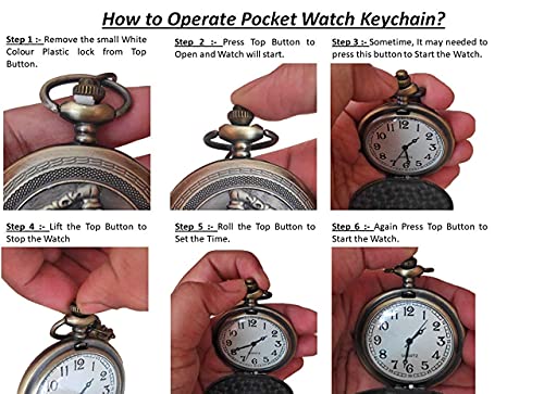 Image of AUGEN Premium Pocket Watch Metal Keychain Retro Vintage for Gifting With Key Ring Anti-Rust (Pack Of 1)