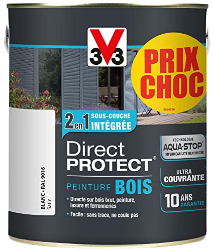 V33 Peinture bois extérieur Direct Protect Blanc satin 2,5L prix choc 110778