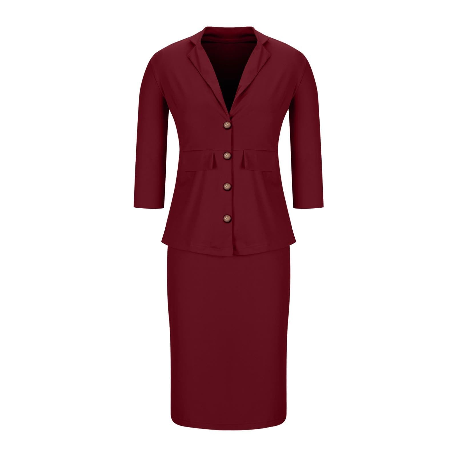 Conjunto formal de 2 piezas con falda para mujer, conjunto de negocios para primavera y verano, chaqueta blazer de manga 3/4 y faldas de tubo midi, trajes elegantes e informales, ropa de oficina y
