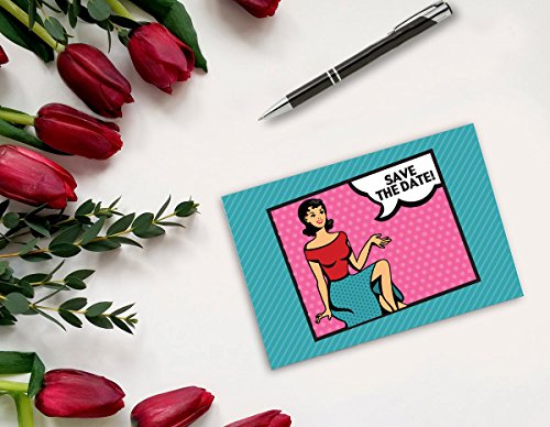 Image of Stonehouse Collection Retro Save The Date Postcards - 4 inch x 6 inch Postcards - Wedding, Baby Shower, Birthdays, Celebration Announcements - 40 Postcards (Retro)