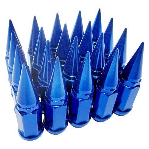 Image of 9 /16-18 Wheel Spike Lug Nuts, Set of 20 Blue Lug Nut, Cone /Conical Bulge Seat,Closed End Nuts Extended Spike Tuner Wheel Rim Lug Nuts Tire Screw Refit with 4pcs Blue Aluminum Tires Valve Stem